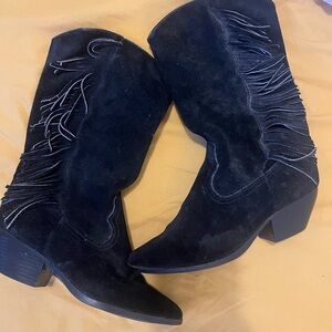 Vintage Bruno Berni Womens Black Suede Heeled Fringe Festival Boots